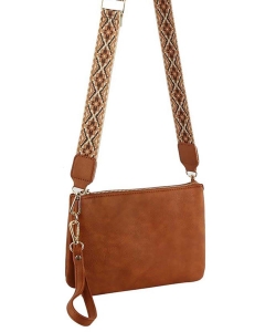Multi Compartment Crossbody Bag with Guitar Strap TD0039 BROWN